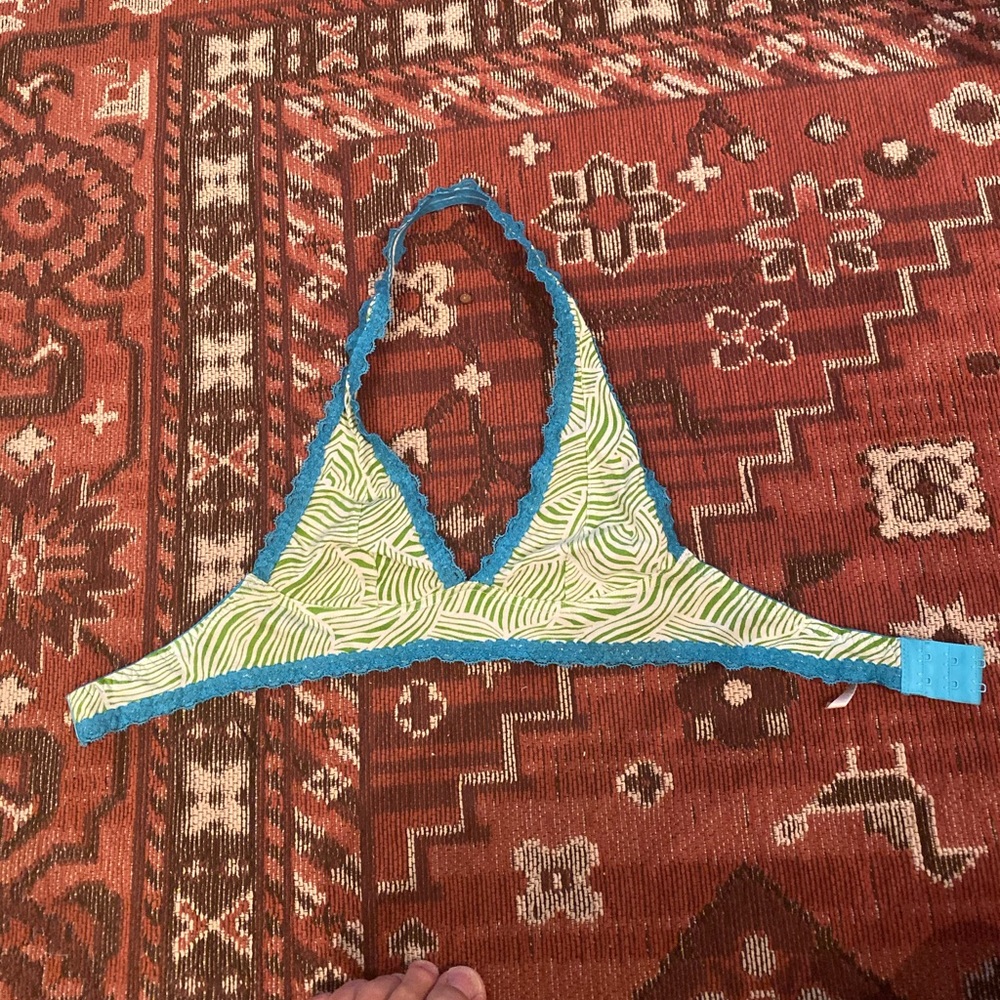 Halter bra zebra stripe green and blue size small